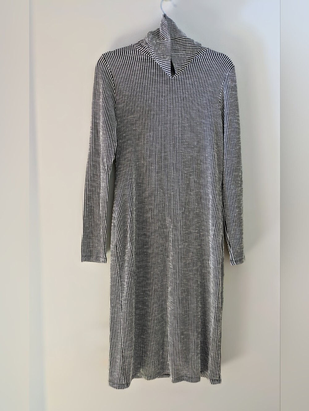 Black & White Striped Turtleneck Knit Dress